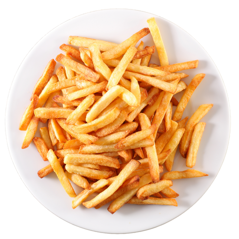 Assiette de frites dorées croustillantes, fraîchement préparées et servies à la brasserie Le Cathédrale.